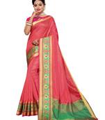 Peach Woven Tussar Silk Saree With Blouse