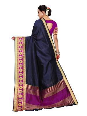 Navy blue woven tussar silk saree with blouse 3