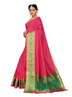 Pink Woven Tussar Silk Saree With Blouse 2