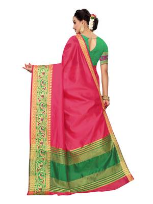 Pink Woven Tussar Silk Saree With Blouse 3