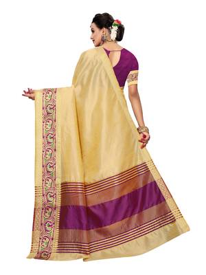 Beige Woven Tussar Silk Saree With Blouse 3
