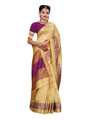 Beige Woven Tussar Silk Saree With Blouse 4
