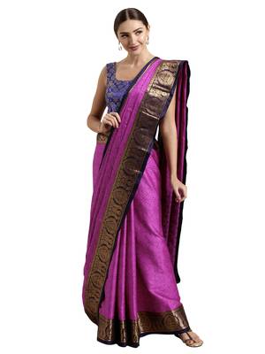 Rani pink woven art silk saree with blouse 1
