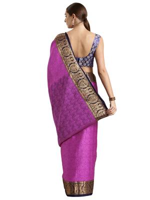 Rani pink woven art silk saree with blouse 3