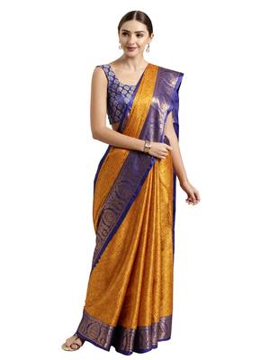 Yellow woven art silk saree with blouse 1