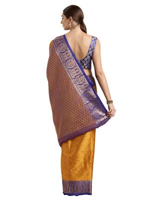 Yellow woven art silk saree with blouse 3