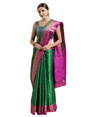 Green woven art silk saree with blouse 1