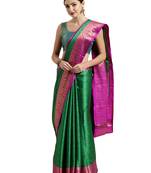 Green woven art silk saree with blouse
