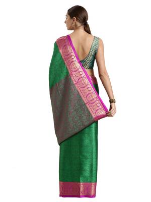 Green woven art silk saree with blouse 3
