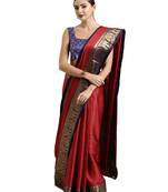 Red woven art silk saree with blouse