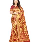 Maroon Woven Poly Silk Saree With Blouse