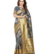 Grey woven poly silk saree with blouse