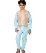 Blue printed cotton silk boys-kurta-pyjama