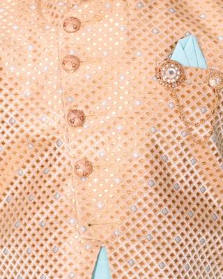 Blue printed cotton silk boys-kurta-pyjama 4