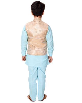 Blue printed cotton silk boys-kurta-pyjama 5