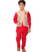 Red printed cotton silk boys-kurta-pyjama