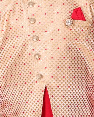 Red printed cotton silk boys-kurta-pyjama 4