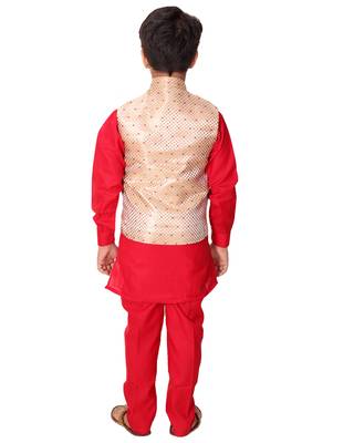 Red printed cotton silk boys-kurta-pyjama 5