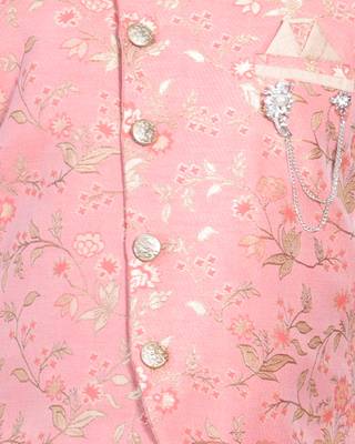 Pink printed cotton silk boys-kurta-pyjama 4