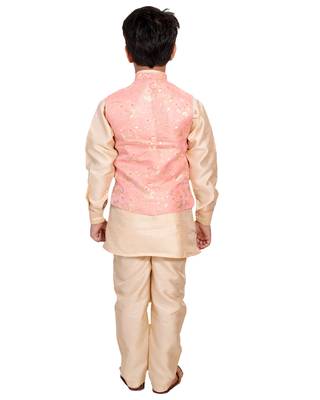 Pink printed cotton silk boys-kurta-pyjama 5