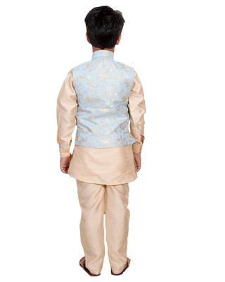 Turquoise printed cotton silk boys-kurta-pyjama 5