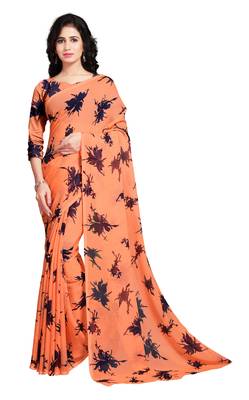 Orange printed georgette saree with blouse 1