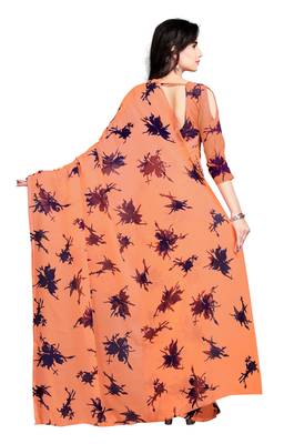 Orange printed georgette saree with blouse 2