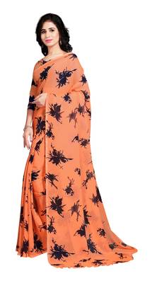 Orange printed georgette saree with blouse 3