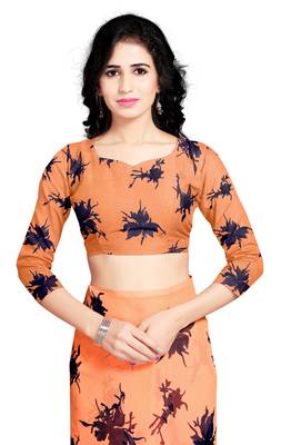 Orange printed georgette saree with blouse 4