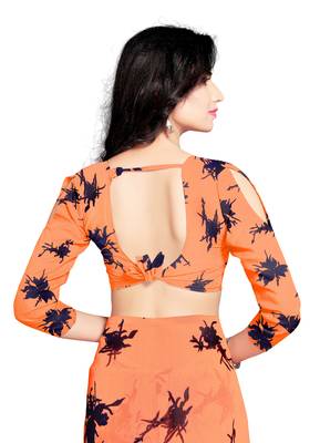 Orange printed georgette saree with blouse 5