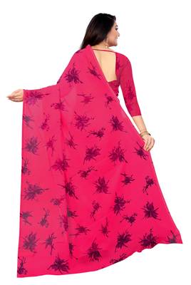 Pink printed georgette saree with blouse 2