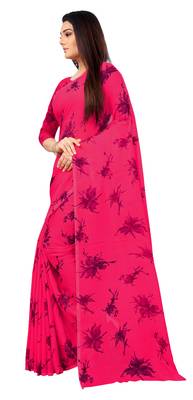 Pink printed georgette saree with blouse 3