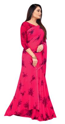 Pink printed georgette saree with blouse 4