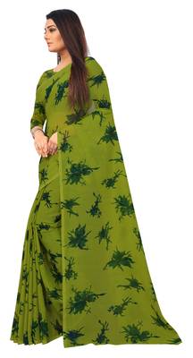 Green printed georgette saree with blouse 3