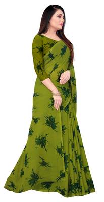 Green printed georgette saree with blouse 4