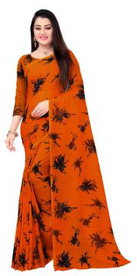 Dark orange printed georgette saree with blouse 1