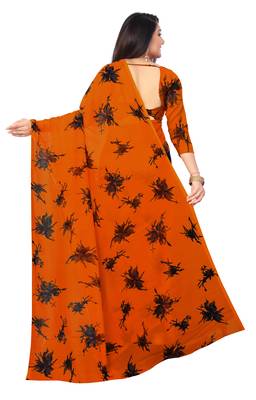 Dark orange printed georgette saree with blouse 2