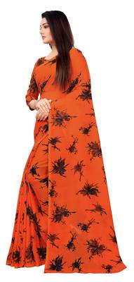 Dark orange printed georgette saree with blouse 3