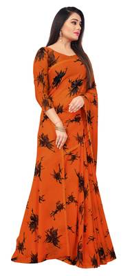 Dark orange printed georgette saree with blouse 4