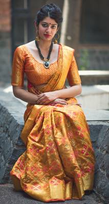 Mustard woven patola saree with blouse 2