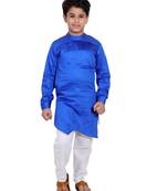Blue plain cotton silk boys-kurta-pyjama