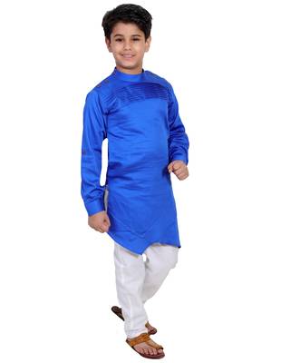 Blue plain cotton silk boys-kurta-pyjama 2
