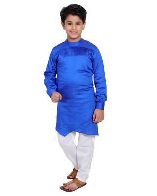 Blue plain cotton silk boys-kurta-pyjama 3