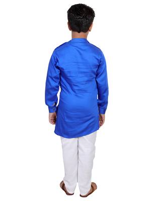 Blue plain cotton silk boys-kurta-pyjama 5