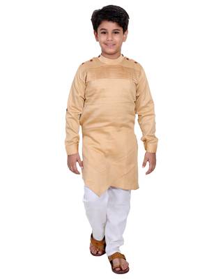 Fawn plain cotton silk boys-kurta-pyjama 1