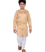 Fawn plain cotton silk boys-kurta-pyjama