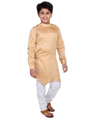 Fawn plain cotton silk boys-kurta-pyjama 2