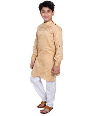 Fawn plain cotton silk boys-kurta-pyjama 3