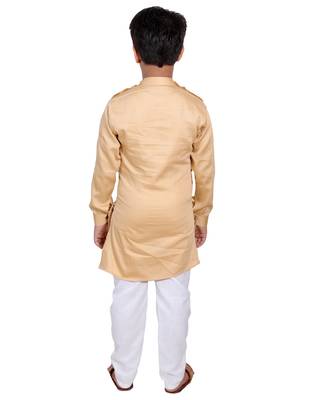 Fawn plain cotton silk boys-kurta-pyjama 5