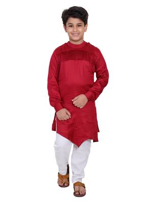 Maroon plain cotton silk boys-kurta-pyjama 1